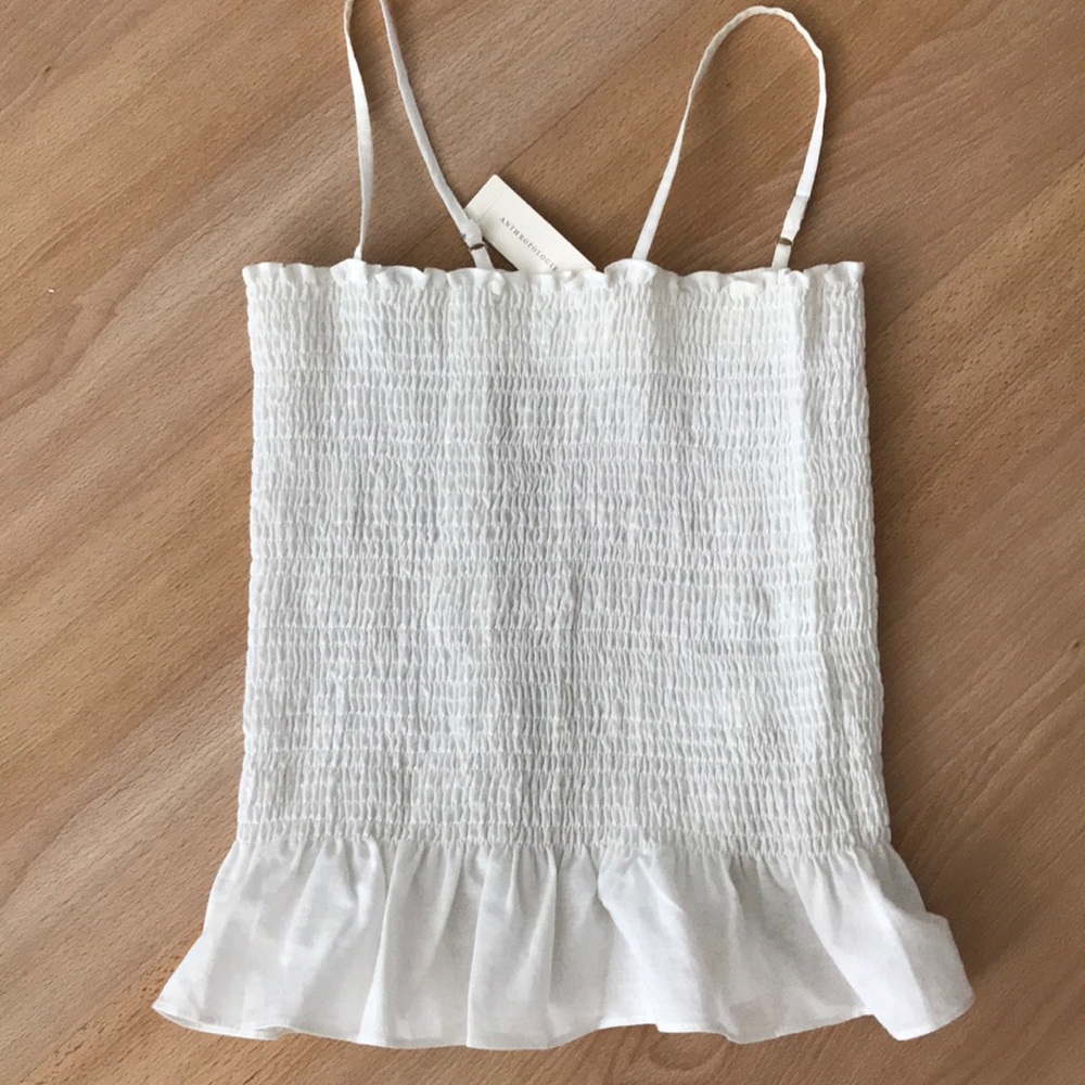 Anthropologie XS ruffled top white New w Tags smoked similar to Rouri Spain top